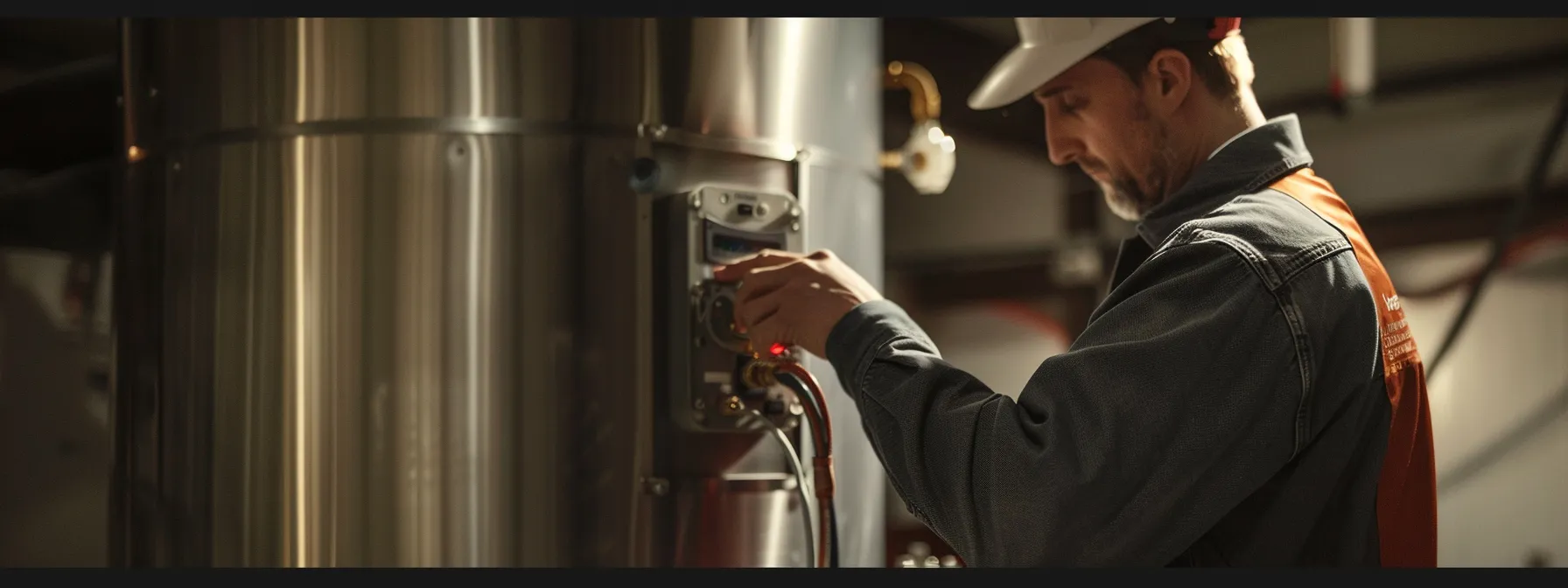 a professional installer in Bend carefully connecting stainless steel components of a bradford white water heater to ensure safety and efficiency.