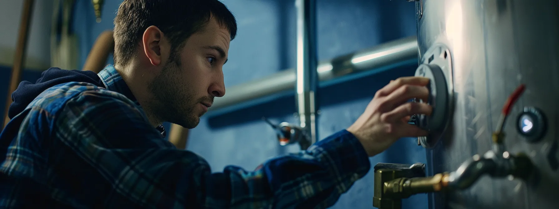 a skilled plumber meticulously assessing, preparing, installing, and testing a water heater, ensuring safe and efficient setup.